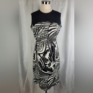 Leslie Stuart Black & White Tropical Palm Leaf Print Sleeveless Dress Size 8